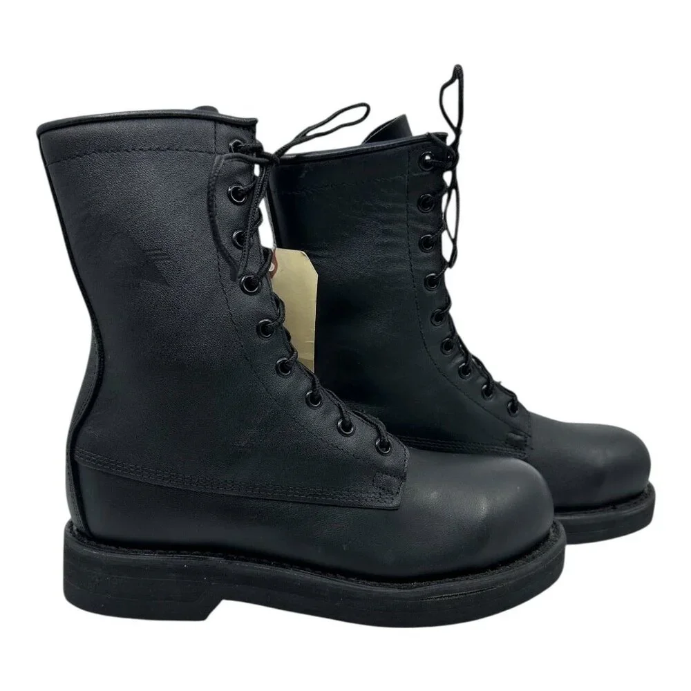 Vtg Addison Military Men Black Sz 5 Boots 581032 USA New Punk Grunge Police Tag